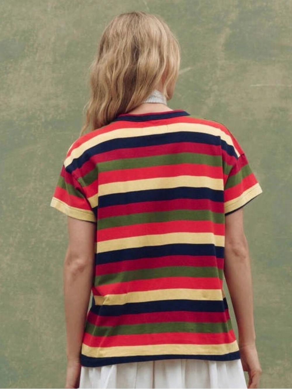 THE GREAT. The Boxy Crew Tee in Playa Stripe 0/XS